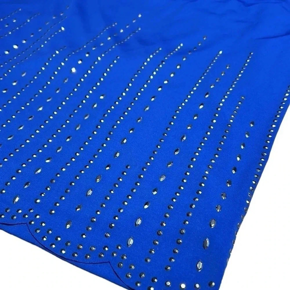 CLEO Mother  of the bride Blue Asymmetrical Lace event sheath dress. Beaded - Picture 10 of 12